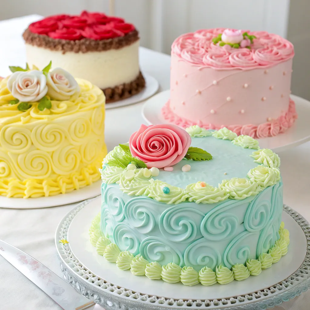 A collection of beautifully decorated cakes